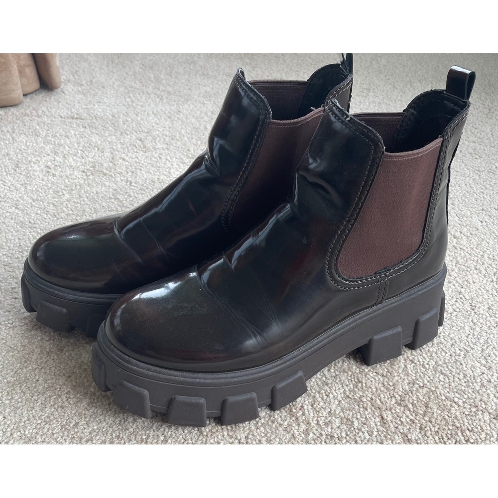 Circus by Sam Edelman Darielle Brown/Wine Patent Lug Sole Chelsea Boots Womens 9 - Picture 2 of 5
